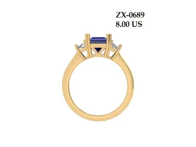 Solitair 3 Stone Ring 3D print model 5