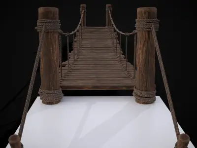 Rustic Wooden Rope Bridge Low-poly 3D model