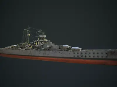 German WW2 Battleship-Bismarck Low-poly 3D model