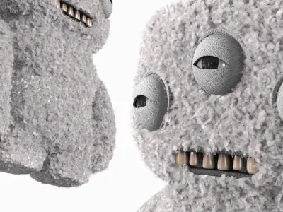 Plush Toy Alien with Three Eyes Gray Fur Rigged 3D model