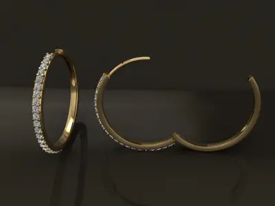 Earring One Sided Diamond Hoop Large Size 22mm Inside Diameter 3D print model