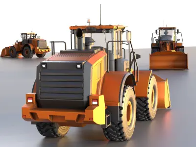 Wheel Loader Deep Orange Low-poly 3D model