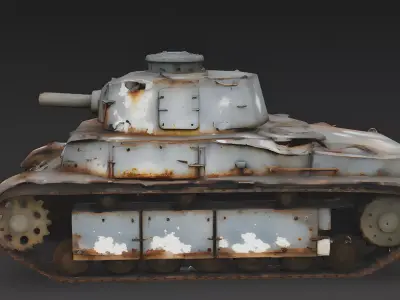 Realistic Wrecked Vintage Light Tank 3D Model Low-poly 3D model