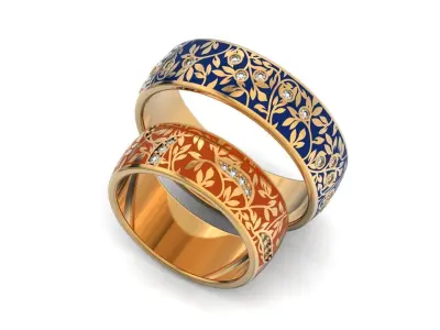 Flora wedding rings with enamel 1062 3D print model