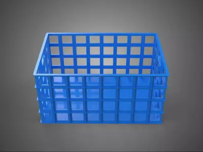 STANDARD RECTANGULAR BLUE PLASTIC BASKET CRATE BOX HANDHOLD TRAY 3D model