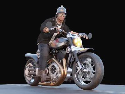 Biker on motorcycle with shotgun 3D model