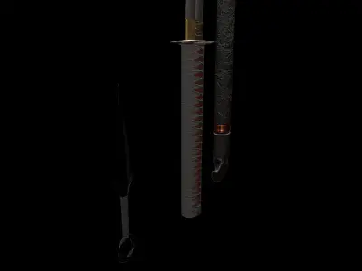 Japanese weapon set Low-poly 3D model