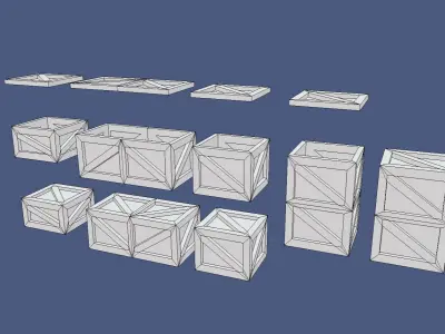 Low poly wood boxes 7 pcs Low-poly 3D model