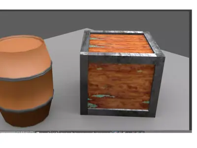 Low Poly Wooden Barrel and Crate Set 3D model