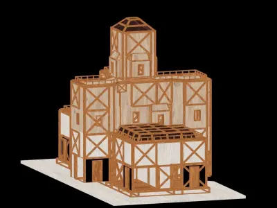 Medieval Low Poly Building  Castle Wooden Village Stone House 47 Low-poly 3D model