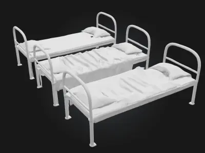 Three Metal Beds  Industrial Sleeping Setup 3D model