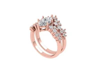 Marquise Ring Bridal Set 3D print model 3