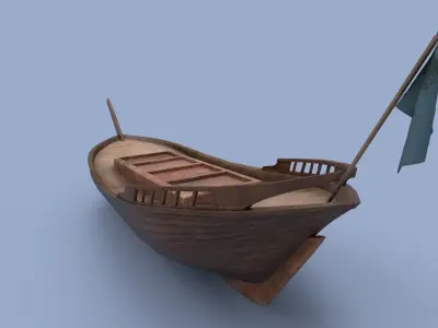 Wooden Boat - PBR and Game-Ready Low-poly 3D model Low-poly 3D model