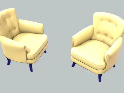 Vintage Chair Ivory Leather Upholstery NavyBlue Legs 3D model
