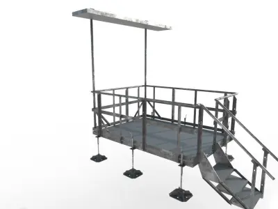 Equipment Platform with Ice Bridge Handrail Entrance Low-poly 3D model