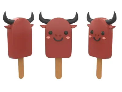 Cartoon Buffalo Ice Cream Cute Low-poly 3D model
