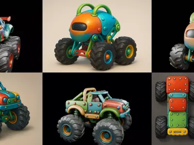 Monster Truck bundle 9 pack 100 glb 3D model