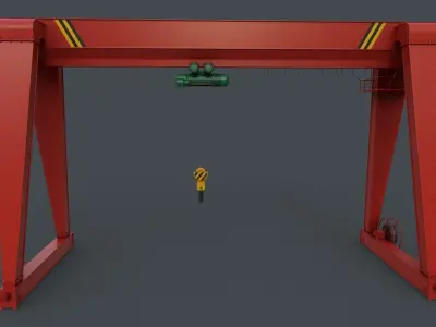 PBR Single Girder Gantry Crane V2 - Red Low-poly 3D model