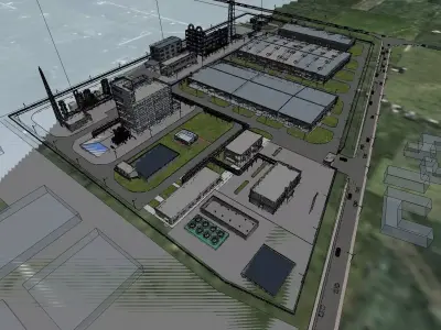 Industrial plants factory buildings industrial parks 3D model