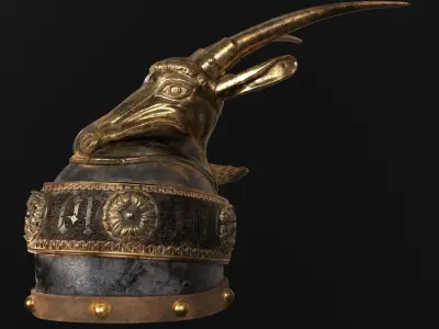 Medieval War Helmet with Goat Design Low-poly 3D model