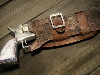 Wild West Pistol - Revolver with Holster 3D model