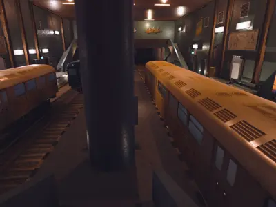 Subway station with trains on tracks Low-poly 3D model