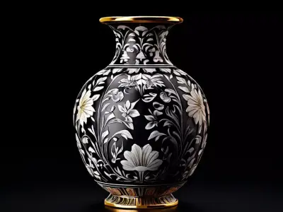 Black Floral Pattern Vase 3D Model Low-poly 3D model
