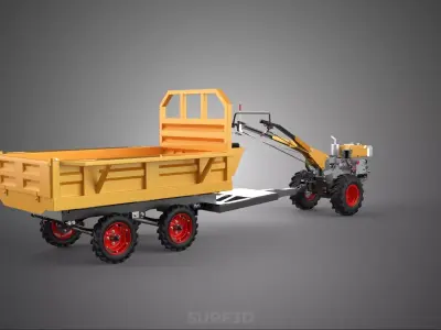 TANDEM AXLE TRAILER TRACTOR CART CARGO LOAD BED TROLLEY CAR DUMP 3D model