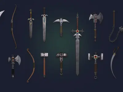 15 Diffrent types of weapons Low-poly 3D model