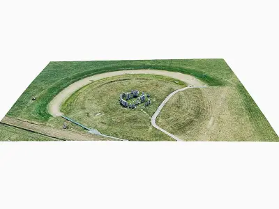 Stonehenge circular mound in middle of grassy field Low-poly 3D model