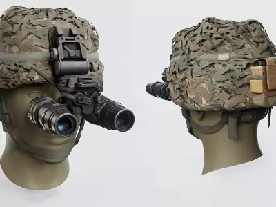  Military Combat Helmet with Night Vision Goggles Low-poly 3D model