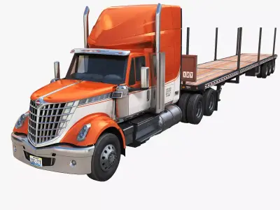 International LoneStar flatbed trailer truck Low-poly 3D model