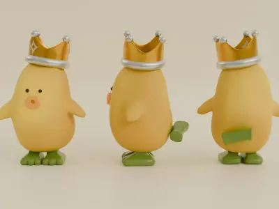 Cute King Banana Chicken Free low-poly 3D model