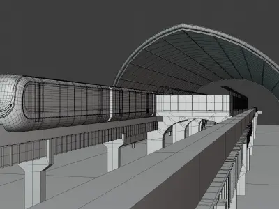 Monorail station with train 2023 II 3D model