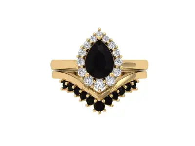 Pear Solitaire Ring Bridal set 3D print model