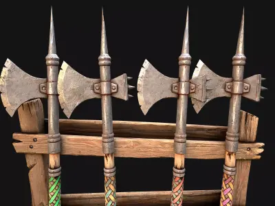 Medieval Weapon Rack Halberds Polearm Furniture Set Low-poly 3D model