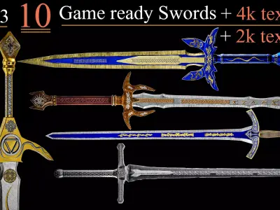 10 Game Ready Swords PBR Low poly 03 Low-poly 3D model
