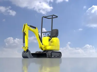 Mini-Digger Yellow Low-poly 3D model
