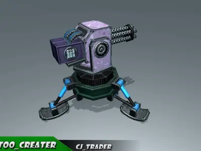 Lowpoly Sci-Fi Turret - Modular Turret Machine Gun 3D model Low-poly 3D model