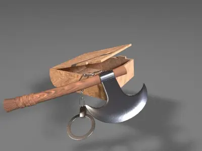 Stylized Axe With Box Free low-poly 3D model