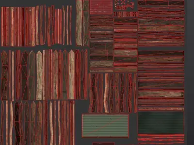 different Wooden fence PBR Low-poly 3D model