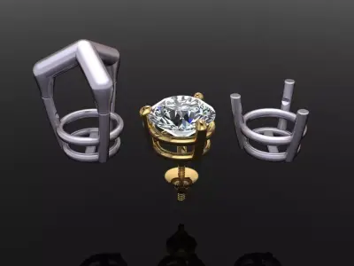 3 Prong Solitaire Earring Stud Basket 8mm 3D print model