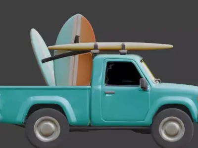 Stylized Summer Surf Pickup Truck 3D Model Low-poly 3D model