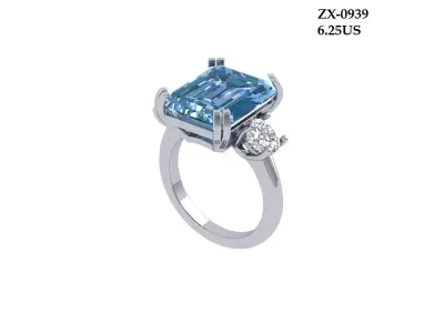 Emerald 3 Stone Ring 3D print model order