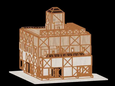 Medieval Low Poly Building Castle Wooden Village Stone House 03 Low-poly 3D model