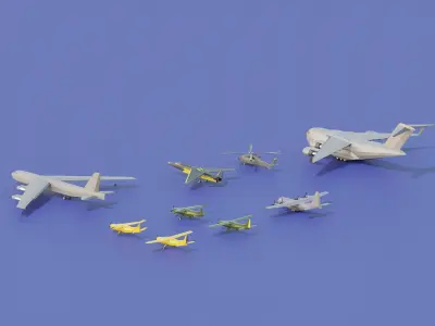 Low Poly military airplane and helicopter pack  5 plus 1  Low-poly 3D model