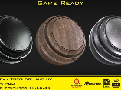 2 Axe with 3 Smart material - Game ready Low-poly 3D model