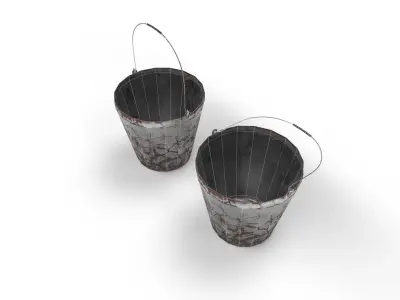 Buckets two metal Low-poly 3D model