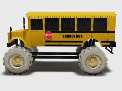 School bus monster truck Low-poly 3D model