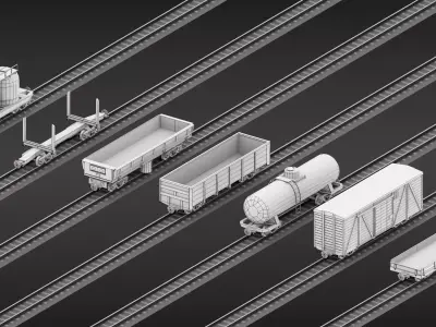 USSR Narrow gauge cargo wagons set 3D model